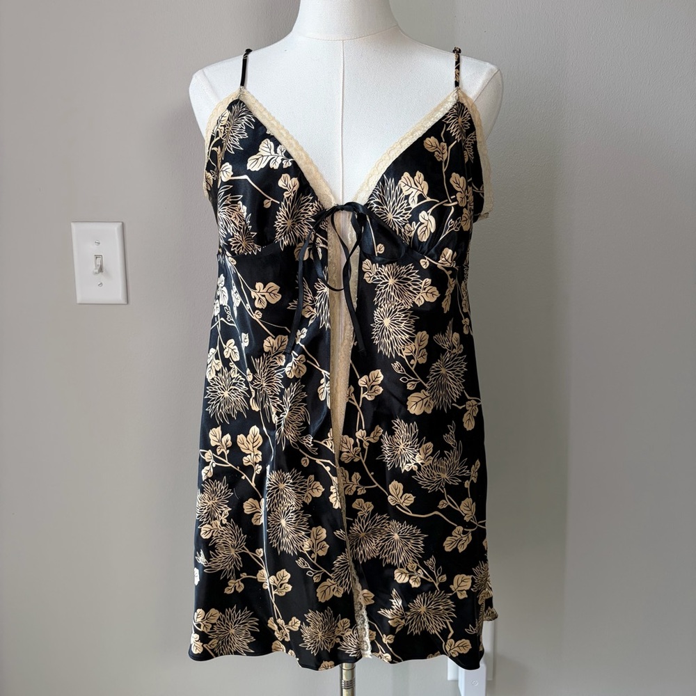 Victoria’s Secret Dark Floral Satin Babydoll Flyaway Top Dark Feminine